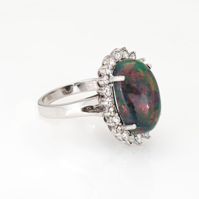 8.10ct Ethiopian Black Opal Diamond Oval Princess Estate 14k Gold Cocktail Ring Size 7.5 For Sale - Image 4 of 7
