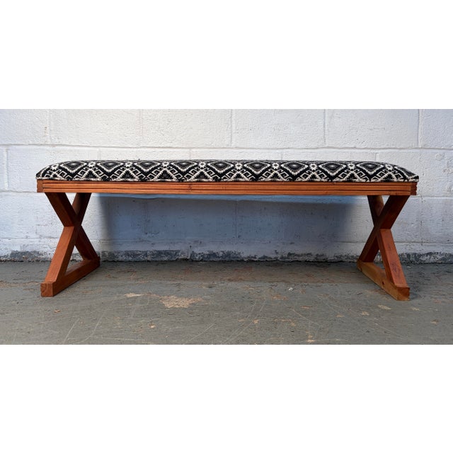 Vintage Style Southwestern Upholstered Boho X Bench For Sale - Image 4 of 12