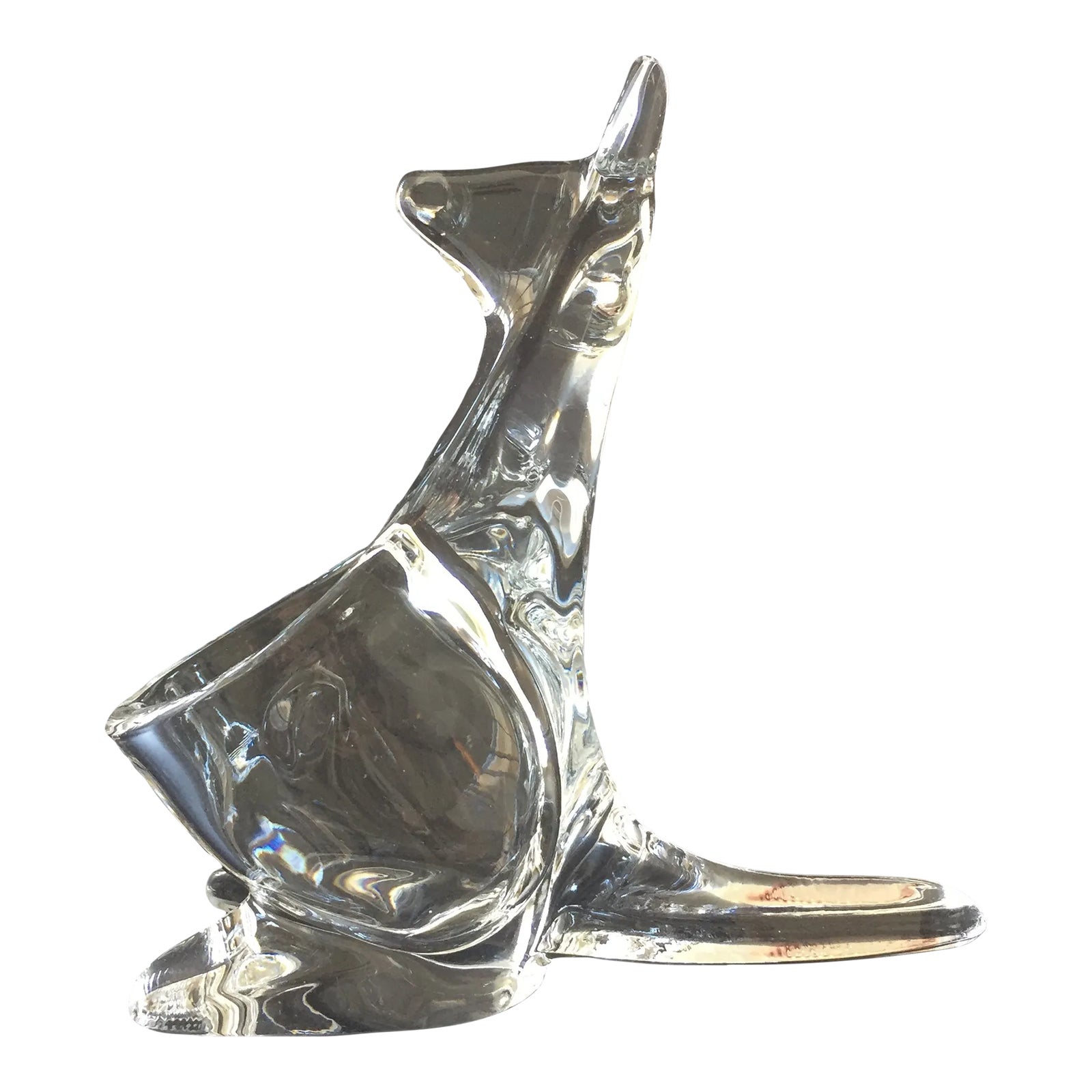 Modern Blown Art Glass Kangaroo Figural Pencil Holder & Paperweight