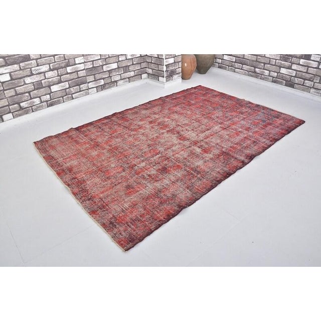Textile Vintage Distressed Turkish Oushak Rug in Crimson Red For Sale - Image 7 of 10