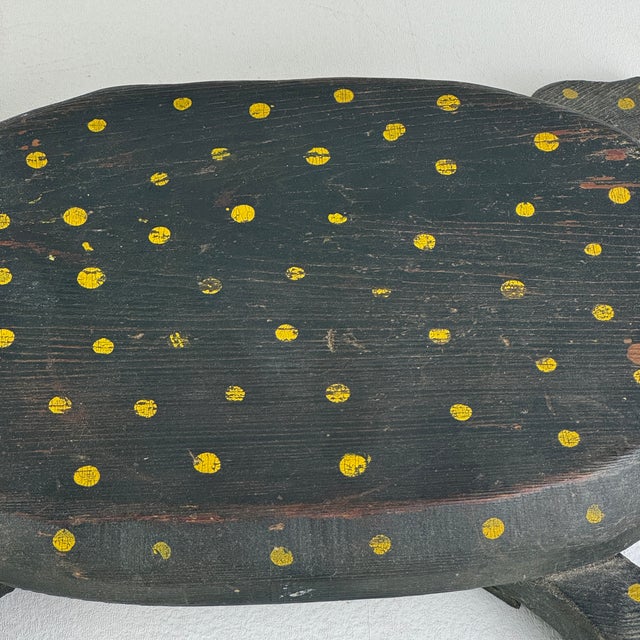 Vintage Folk Art Primitive Hand Painted & Carved Whimsical Turtle With Polkadots For Sale - Image 9 of 11