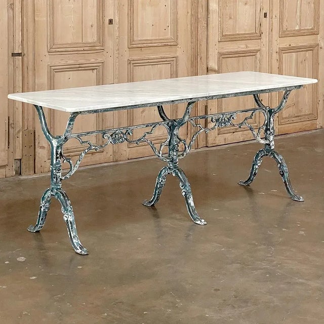 French 19th Century French Cast Iron Cafe Table ~ Sofa Table With Carrara Marble For Sale - Image 3 of 13