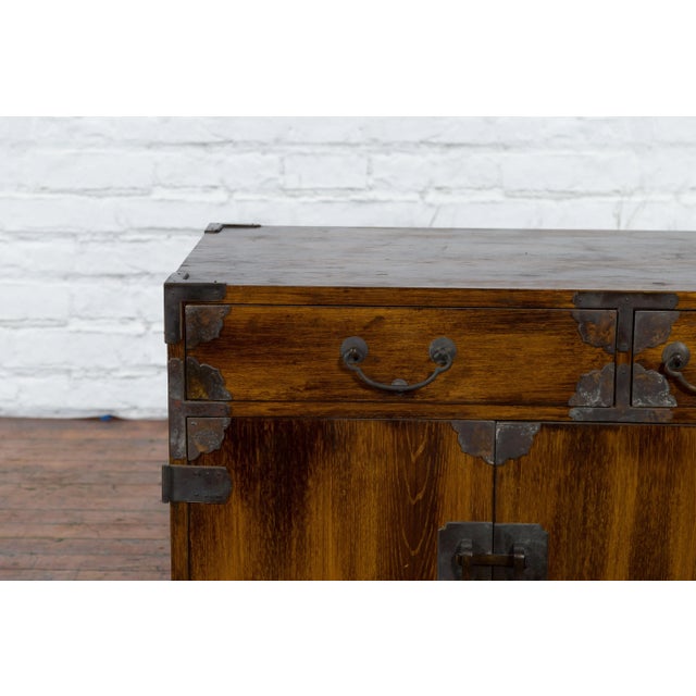 19th Century Korean Brown Wood & Black Iron Hardware Side Cabinet For Sale - Image 12 of 13