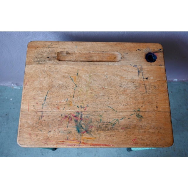 1950s Vintage School Desk in Mint Green Metal and Wood, 1950s For Sale - Image 5 of 9