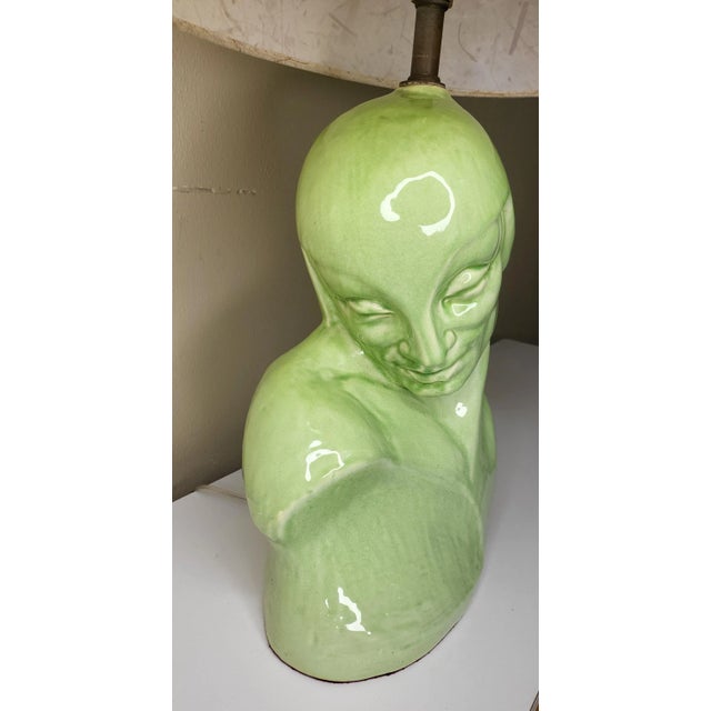 Green Glazed Art Deco Bust With Shade. For Sale - Image 4 of 6