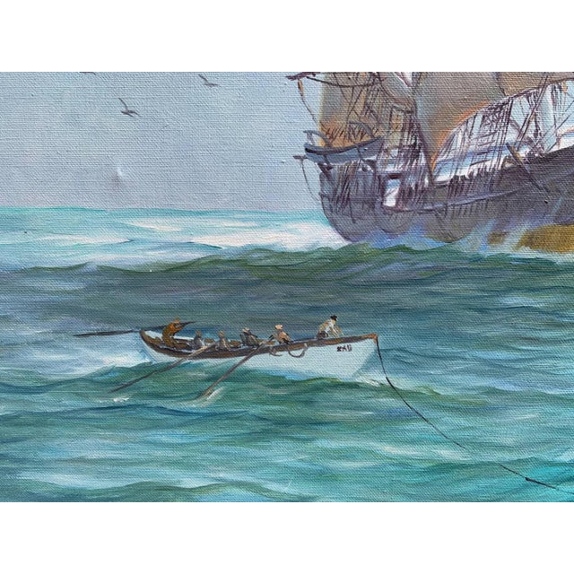 Textile Late 20th Century Humberto Da Silva Fernandes Clipper Ship Large Oil Painting on Canvas, Framed For Sale - Image 7 of 11