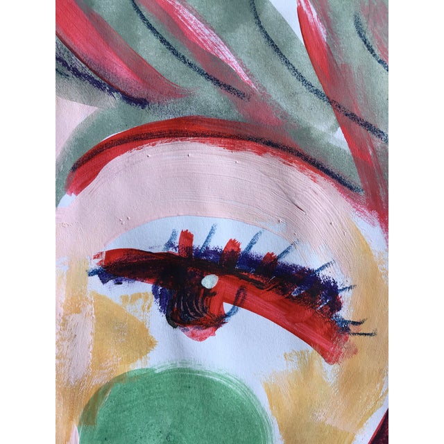 Contemporary Paintings by CL Auker, Mixed Media Colorful Face Triptych on Paper For Sale - Image 9 of 15