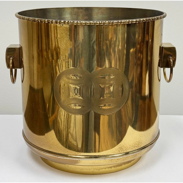 Brass Large Vintage Brass Chinoiserie Style Engraved Planter For Sale - Image 8 of 12