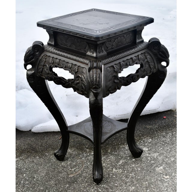 Antique Carved Chinese Two Tier Table W/Craved Birds For Sale - Image 13 of 14