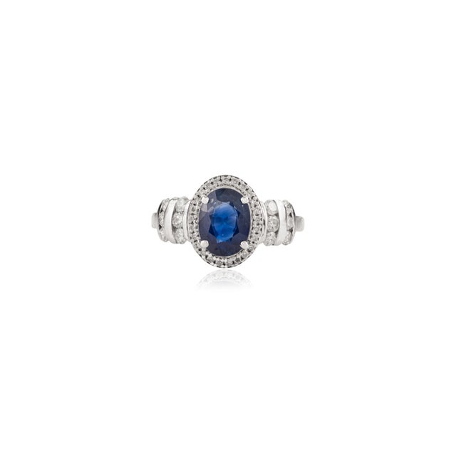 Art Deco 1.33Ct Vivid Blue Sapphire & Diamond Halo Vintage Cluster Ring in 14k Gold Size 6 For Sale - Image 3 of 14