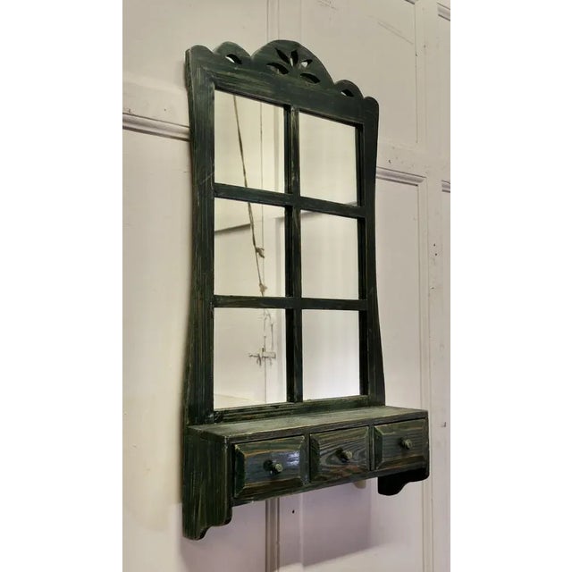 Teal Wall Hanging Mirror with Drawers, 1960s For Sale - Image 8 of 9