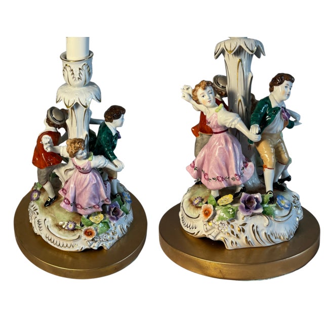 Rococo Von Schierholz Porcelain Ring Around the Rosie Children Table Lamp Floral Lithophane Shade For Sale - Image 3 of 18