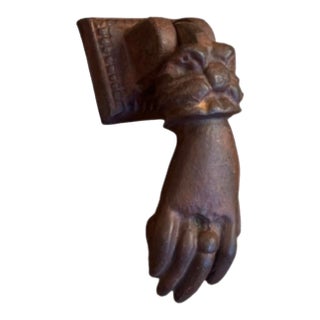 Vintage Cast Iron Hand Door Knocker - Antique Victorian Style Architectural Hardware For Sale