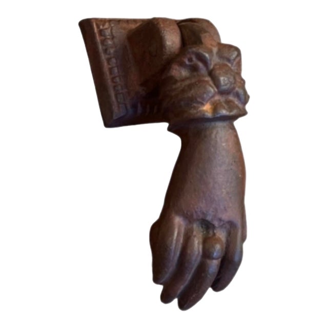 Vintage Cast Iron Hand Door Knocker - Antique Victorian Style Architectural Hardware For Sale