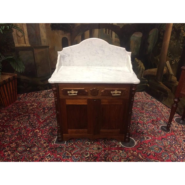 Victorian Antique Marble Top Washstand, Walnut Washstand For Sale - Image 3 of 5