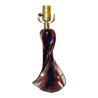 Mid-20th Century Mid-Century Modern Attributed to Val Saint Lambert Swirl Art Glass Table Lamp For Sale