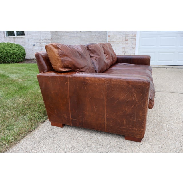 Mid-Century Modern Restoration Hardware Maxwell Leather Sofa - 7ft - Down Filled For Sale - Image 3 of 7