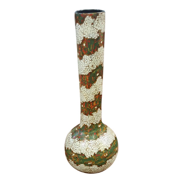 Folk Art Maitland Smith Egg Shell Design Vase For Sale