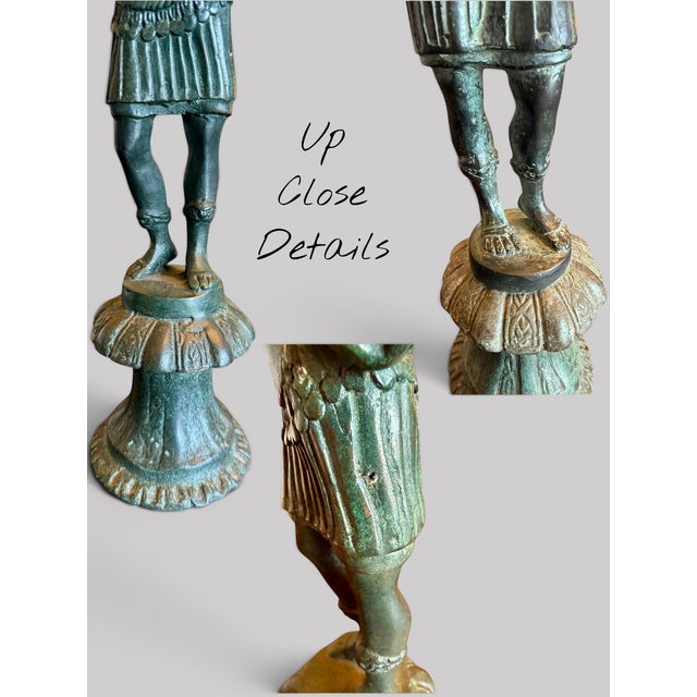 Vintage Maitland Smith Bronze Roman Statue-Pair-Verdigris Neoclassical-Sculpture For Sale - Image 9 of 11