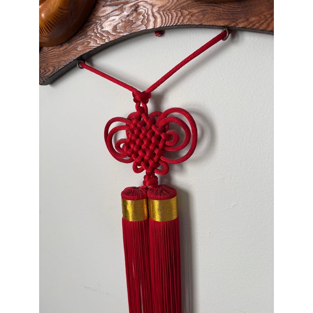 Vintage Japanese Style Ebisu & Daikoku Wooden Mask Wall Hanging With Red Tassels For Sale In Raleigh - Image 6 of 10