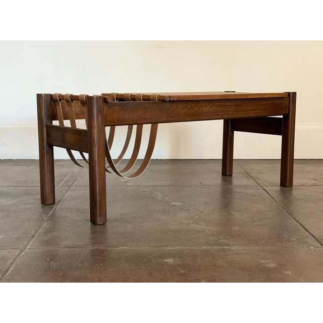 Wood 1970s French Brutalist Solid Oak Coffee Table With Magazine Holder For Sale - Image 7 of 13
