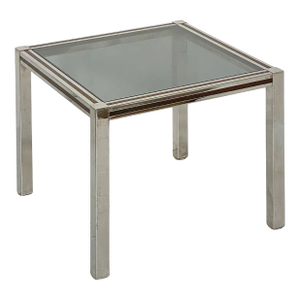 French Modern Square Low Side Table of Chrome and Brass With Smoked Glass Top