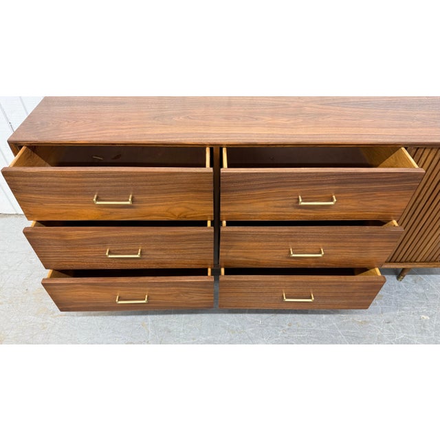 Wood Mid-Century Modern 9-Drawer Walnut Tambour Dresser For Sale - Image 7 of 12