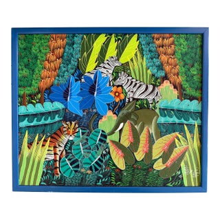Haitian Naïve Art Style Jungle Painting by Maxo Jn Louis. For Sale