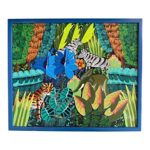 Haitian Naïve Art Style Jungle Painting by Maxo Jn Louis.
