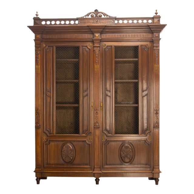 Louis XVI French Exotic Wood Wire-Mesh Bookcase, 1890 For Sale