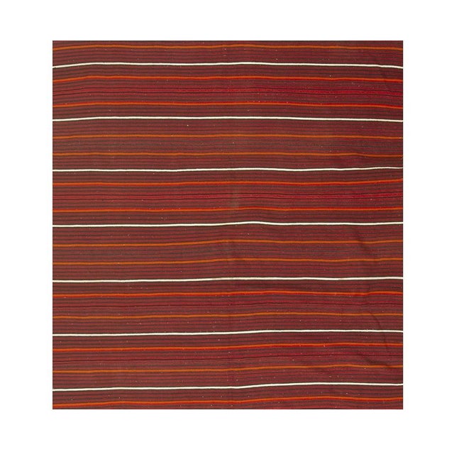 Mid-Century Anatolian Flat-Weave Turkish Kilim Multicolor Stripe Square Rug For Sale - Image 4 of 4