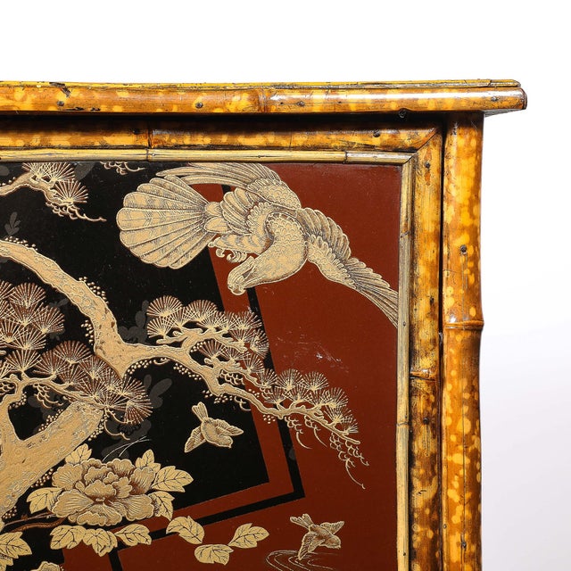 Art Deco Bamboo & Cubist Red & Black Geometric Detailed Gilt Chinoiserie Cabinet For Sale - Image 9 of 18