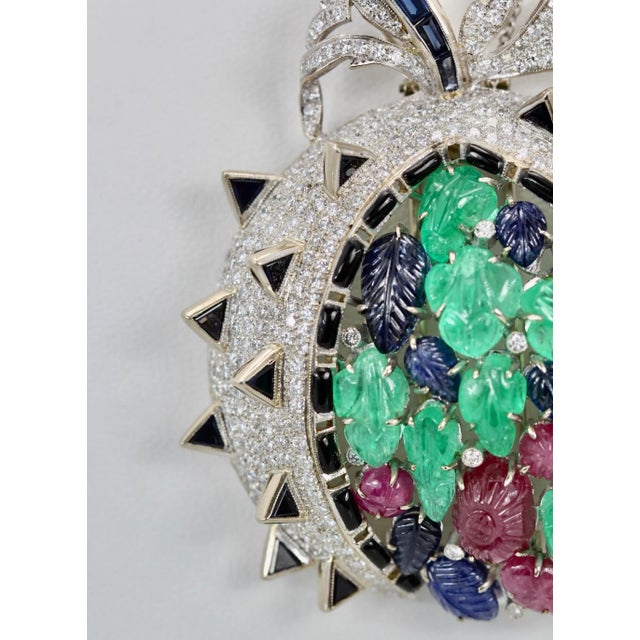 1970s Tutti Frutti 18k Brooch Pendant For Sale - Image 9 of 10