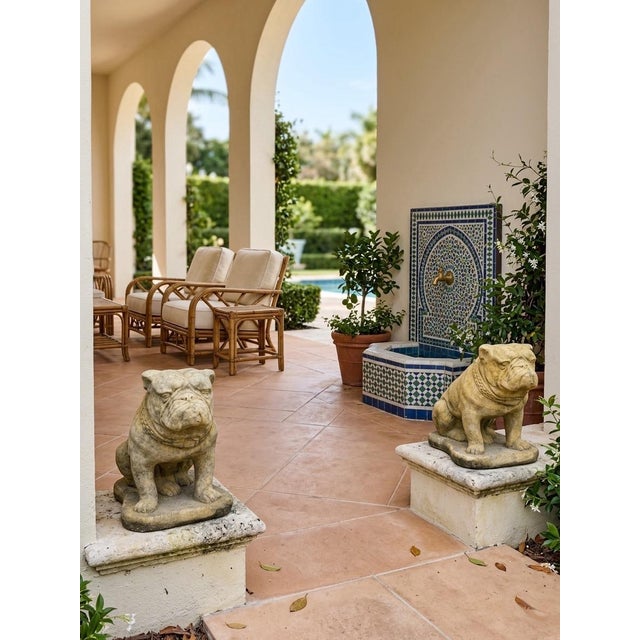Sand A Pair of Vintage Cast Stone English Bulldog Statuary For Sale - Image 8 of 12