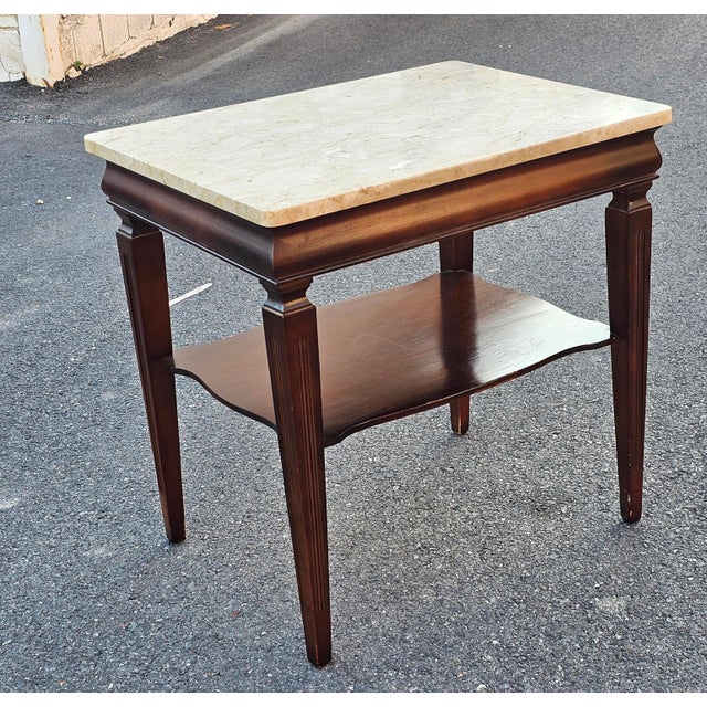 Wood 1960s Regency Style Tiered Mahogany Side Table With Marble Top For Sale - Image 7 of 10