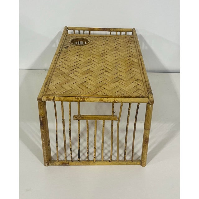 Vintage Bamboo and Rattan Bed Breakfast Tray Lap Desk Cup Magazine Holder For Sale In Wichita - Image 6 of 6