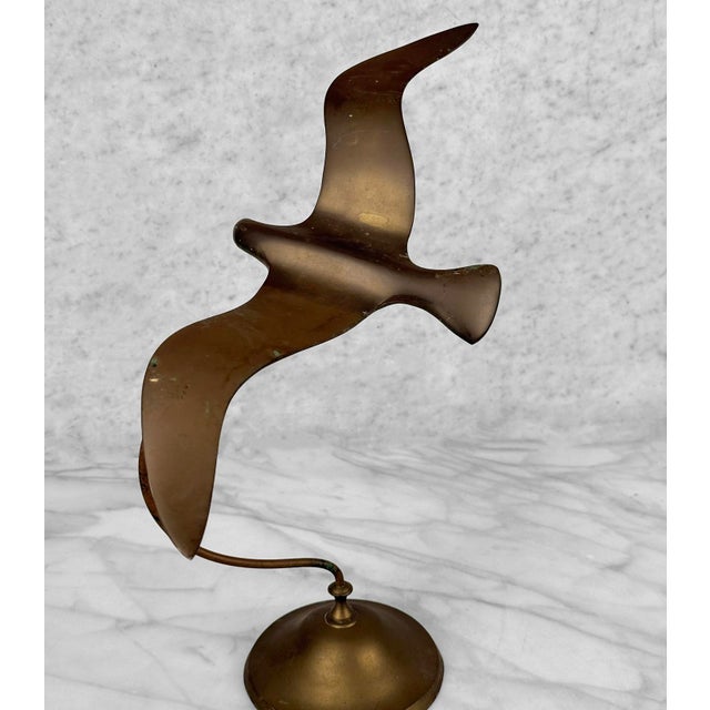 1970s Vintage 16" Coastal Brass Bird in Flight Table Sculpture For Sale - Image 5 of 7