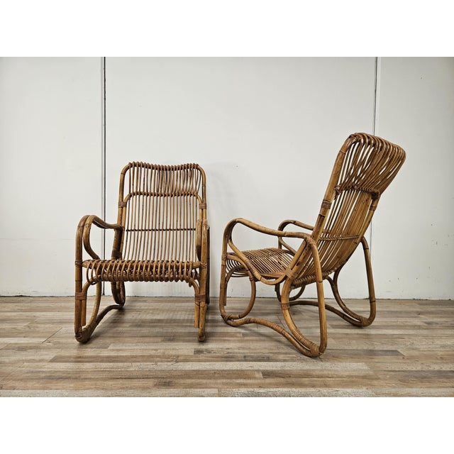Mid-Century Modern Vintage Wicker Armchairs, 1970, Set of 2 For Sale - Image 3 of 13