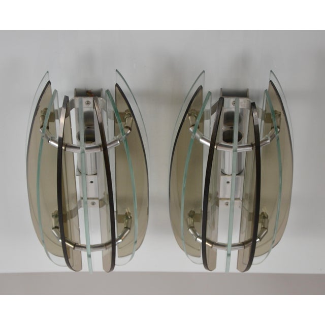 Italian Veca Smoked and Clear Glass Sconces from Veca, 1970s, Set of 2 For Sale - Image 10 of 18