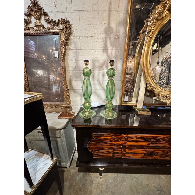Modern Modern Green Murano Glass Lamps - Pair For Sale - Image 3 of 9