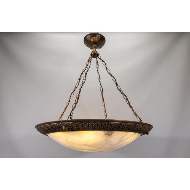 Large Art Deco Eight-Light Alabaster and Bronze Chandelier, 1920s For Sale - Image 18 of 18