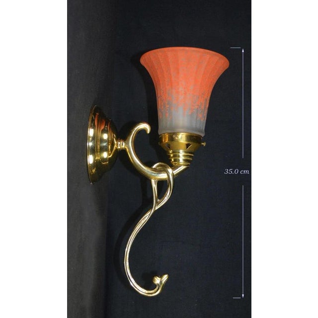 Mid-Century French Art Nouveau Brass Wall Sconce with Ribbed Glass Shade, 1950s For Sale - Image 9 of 12
