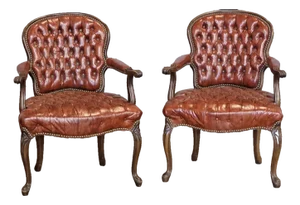 Late 20th Century Pair of Hickory Chair Tufted Red Leather Arm Chairs Walnut Frame
