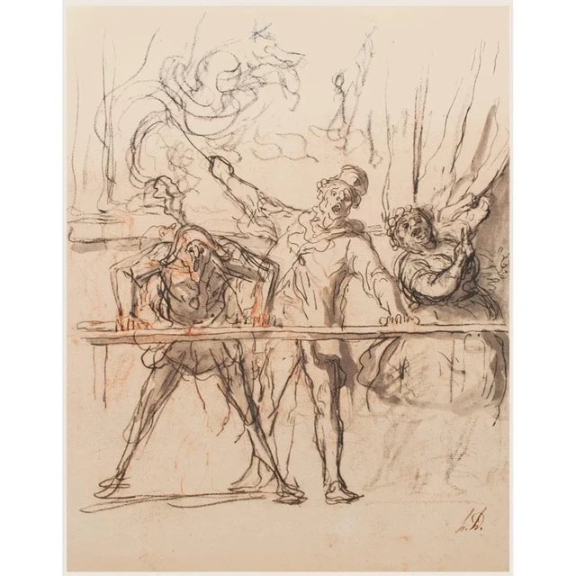 A rare excellent large vintage photogravure after red and black India ink wash frawing "Circus Parade" by Honoré Daumier....