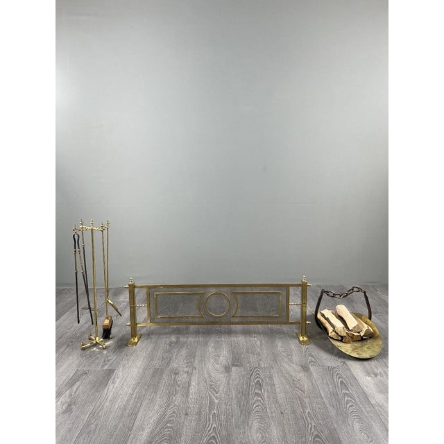 20th Century Louis XVI Brass Fireplace Set of Fire, Set of 7 For Sale - Image 4 of 9