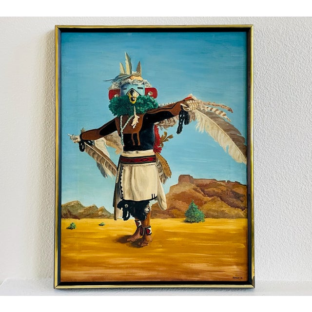 Native American Native Dance Oil on Canvas Signed Catlin 72 For Sale - Image 3 of 8