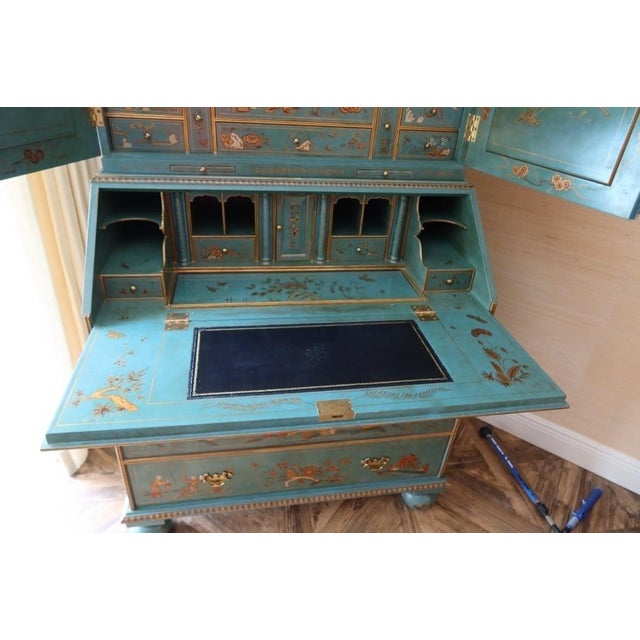 Turquoise/Blue Maitland Smith Vintage Japanese Secretary Desk For Sale - Image 9 of 13