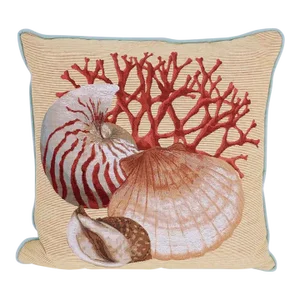 Coral, Nautilus, and Clam Shell Design Pillow