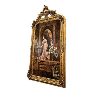 French-Style Romantic Wedding Scene Artwork – Elegant Couple With Ornate Gold Leaf Frame For Sale