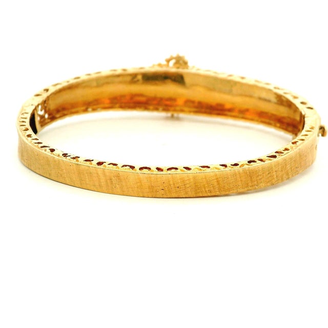 Vintage 14k Gold Diamond and Opal Hinged Bangle Bracelet For Sale - Image 4 of 12